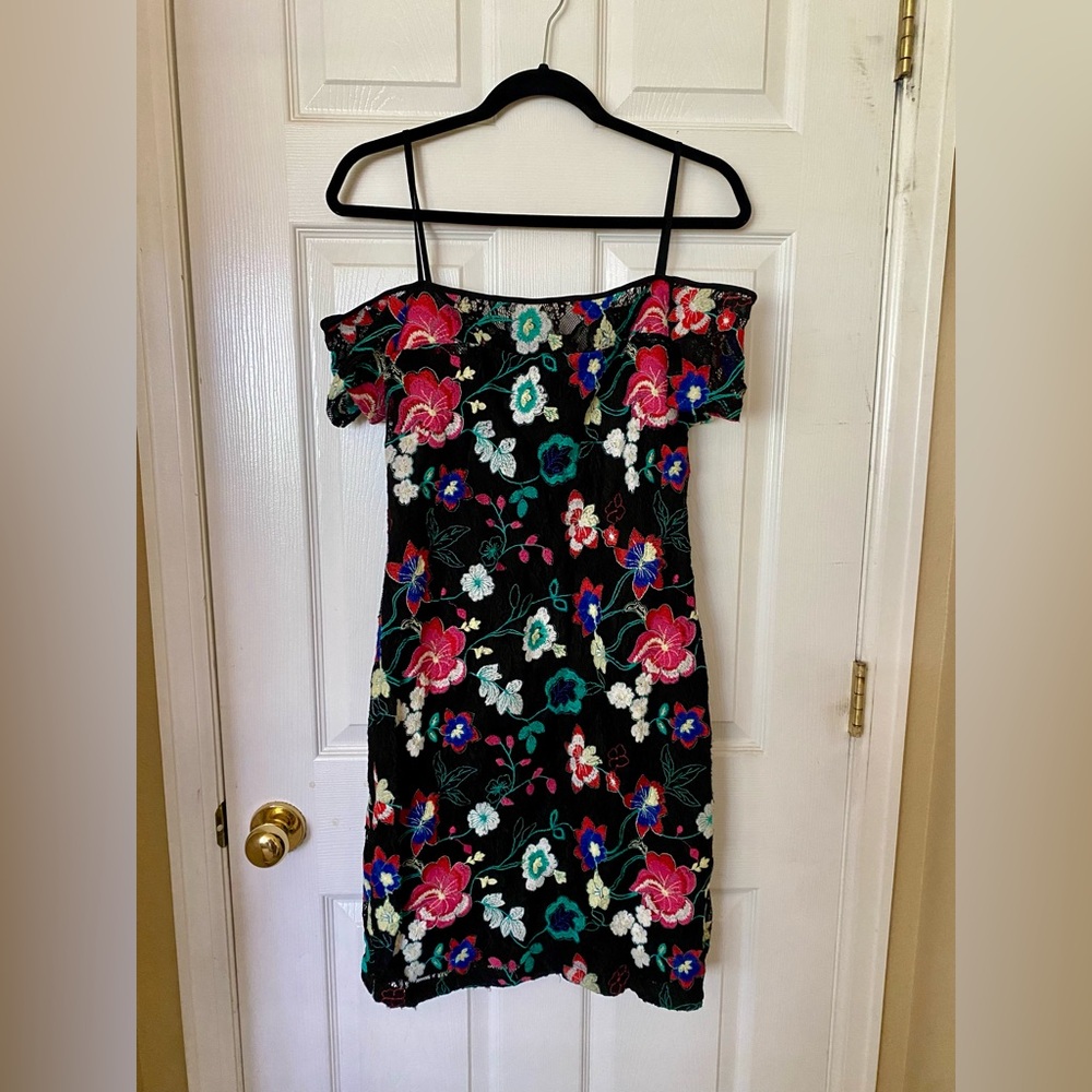 Guess Strapless Dress - Black with Multicolor Floral
